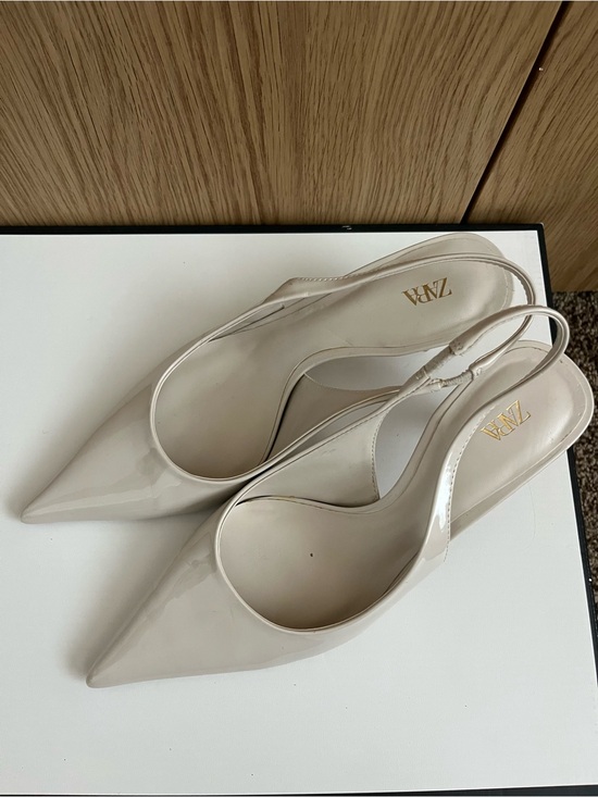 Zara Shoes - ZARA Patent Pointed-Toe Slingback Pumps in Light Beige